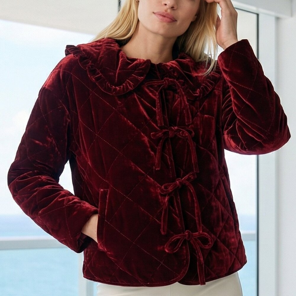 NWT $178 ANTHROPOLOGIE The Hazel Velvet Quilted oversized Jacket by Maeve S